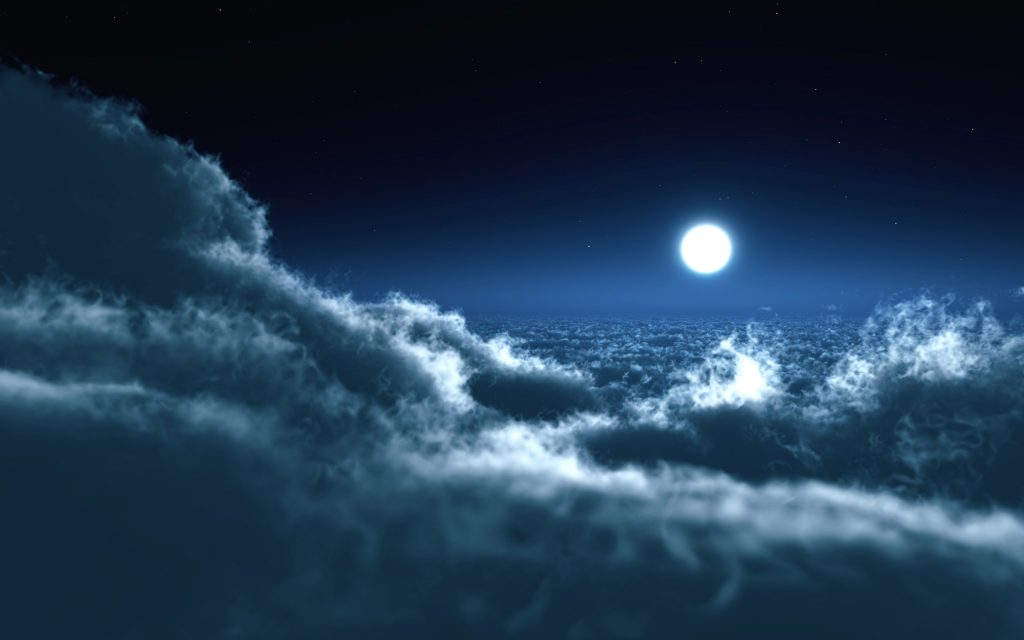 Moon Clouds Fhd Top View Night Wallpaper