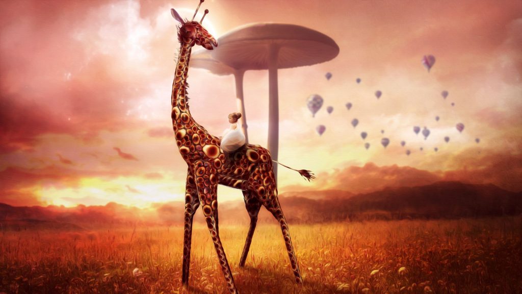 Animated Girafee With Girl Fhd Wallpaper