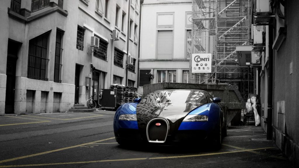 Attractive Black With Blue Bugatti Veyron Grand Sport 2012 Fhd Wallpaper