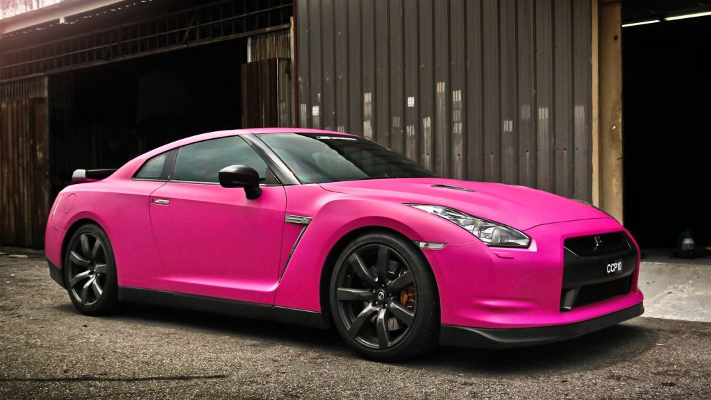 Attractive Stylish Nissan Gtr In Matte Pink Fhd Wallpaper