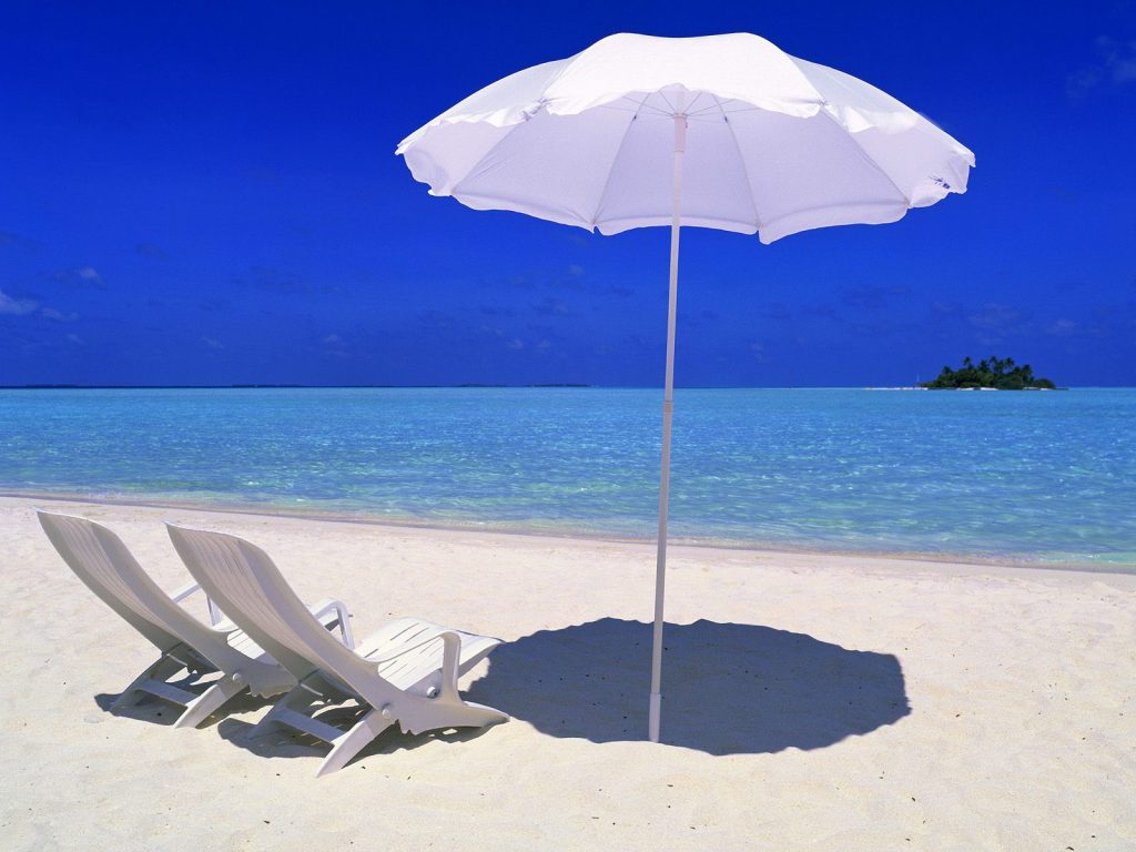 Beach Chair With White Umbrella Hd Wallpaper