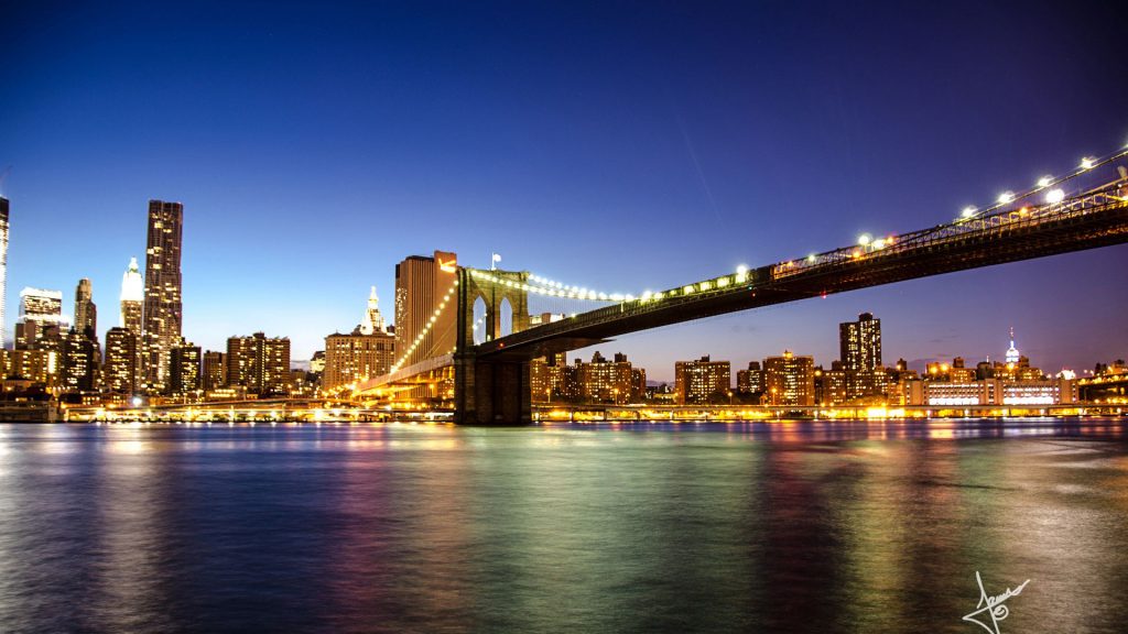 Brooklyn Bridge New York Night City View Fhd Wallpaper