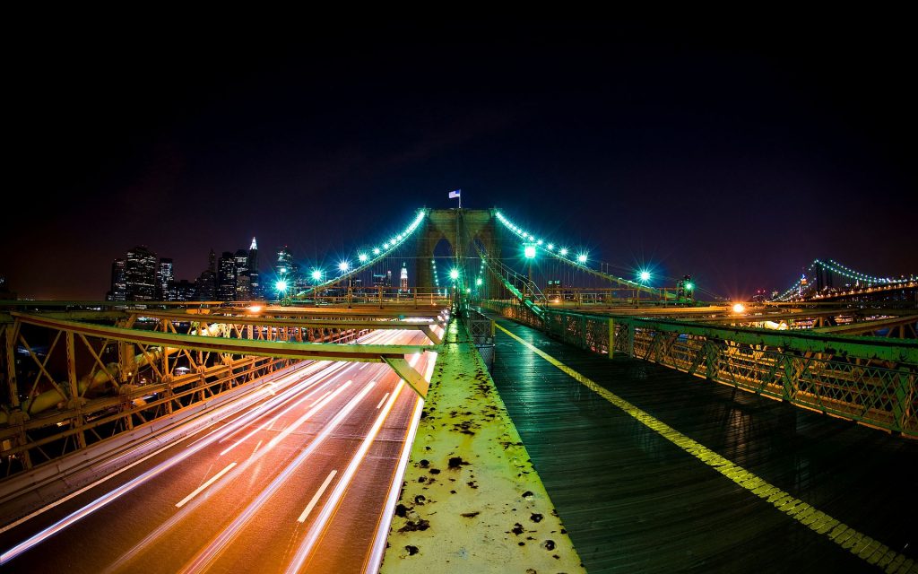 Brooklyn Bridge Nights Colourful Paths Fhd Wallpaper