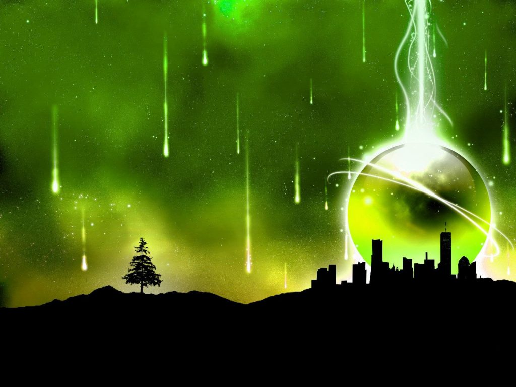 Burning Stars Green City Hd Wallpaper