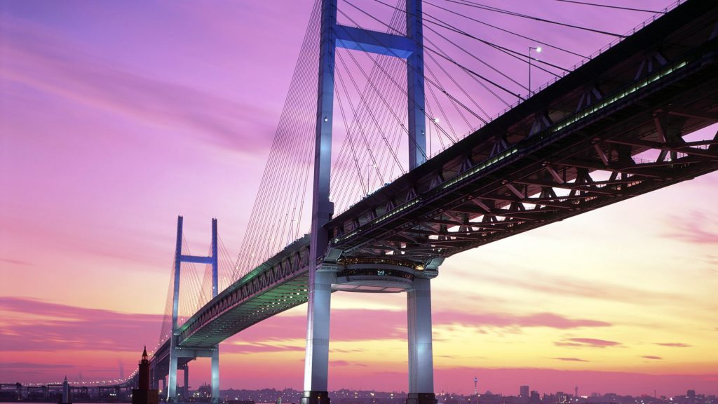 Colourful Sunrise On Yokohama Bay Bridge Japan Fhd Wallpaper