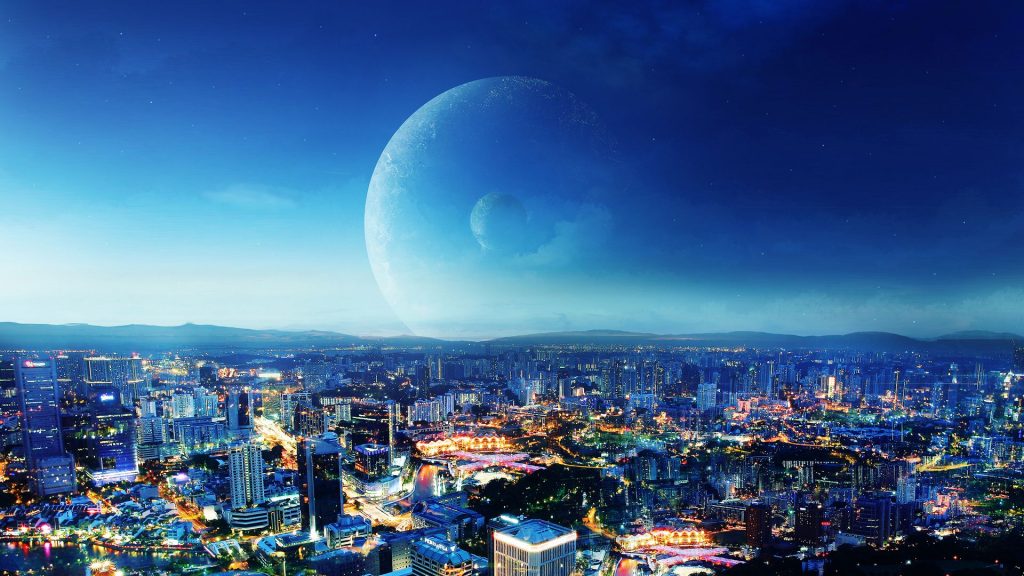 Creative Planet In City Night City Fhd Wallpaper