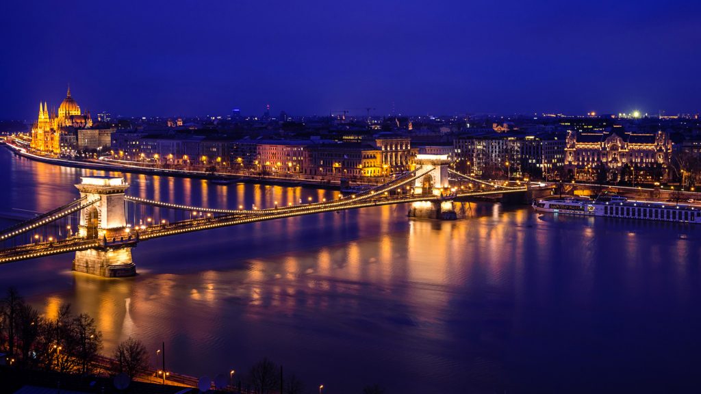 Danube River Hungarian Parliament Evening Lightings Fhd Wallpaper