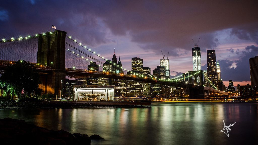 Dazzling Brooklyn Bridge Manhattan Lightings Fhd Wallpaper