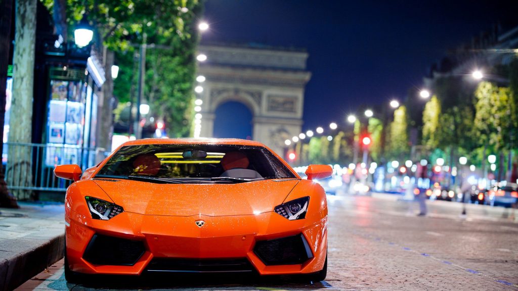 Dazzling Orange Lamborghini Aventador Night Shot HD Fhd Wallpaper