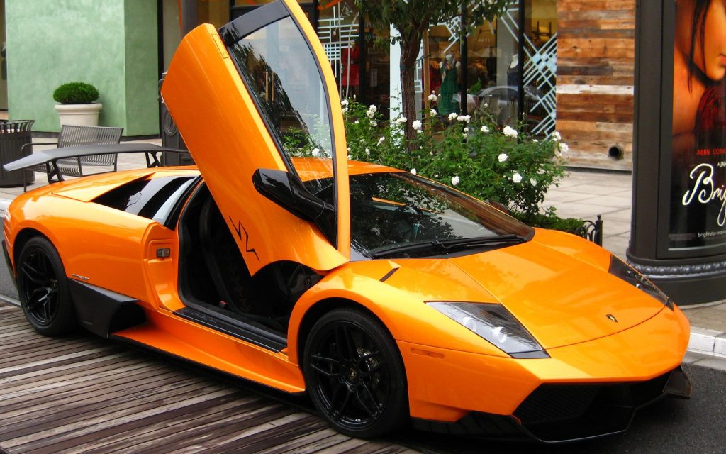 Elegant Orange Lamborghini Murcielago In Public Fhd Wallpaper