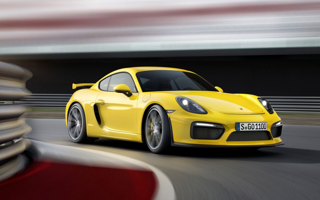 Eyecatching Yellow 2015 Porsche Cayman Gt4 Fhd Wallpaper