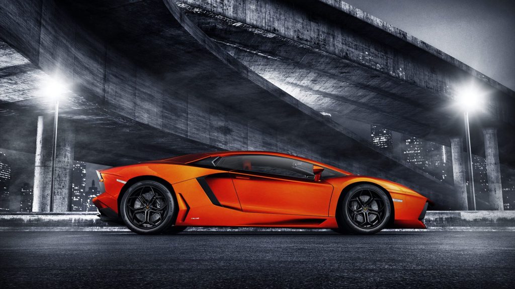 Flame Orange Lamborghini Aventador Sports Car Side View Fhd Wallpaper