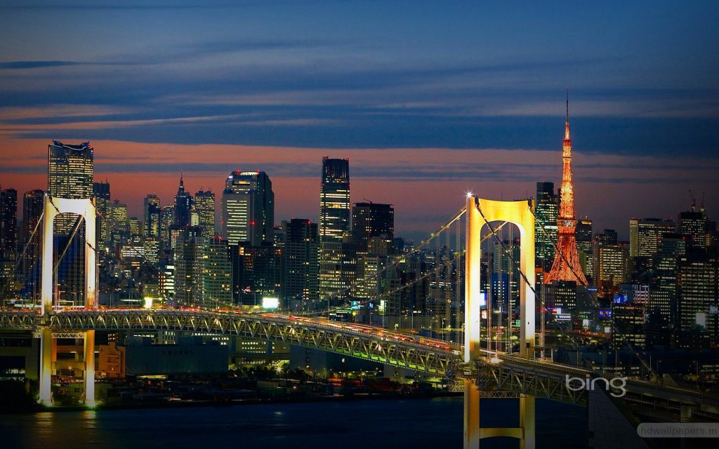 Glittering Night City Tokyo Bridge Japan Fhd Wallpaper
