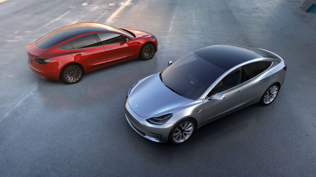 Glossy Red And Gray Couple Tesla Model 3 Uhd 8k Wallpaper