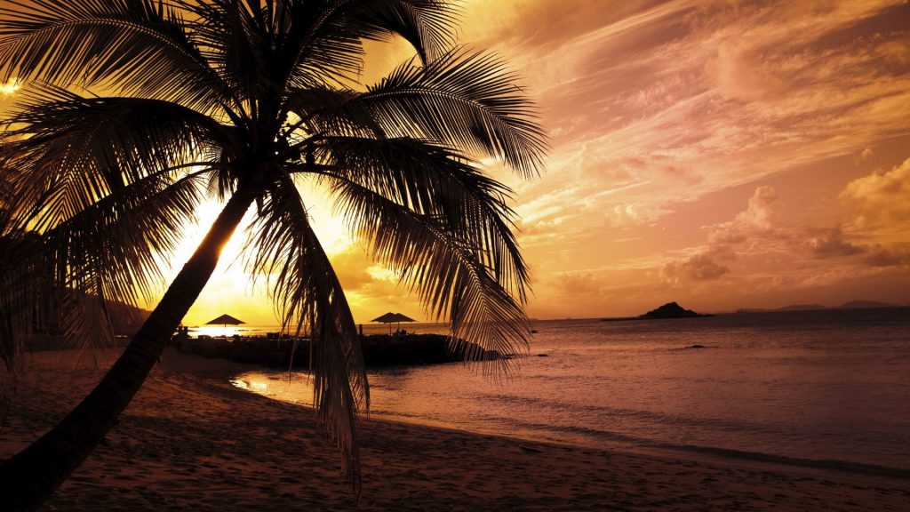 Golden Sunset Evening Beach Fhd Wallpaper