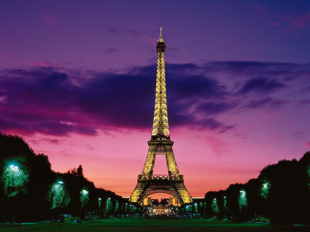 Golden View Of Eiffel Tower At Night Paris France Hd Wallpaper