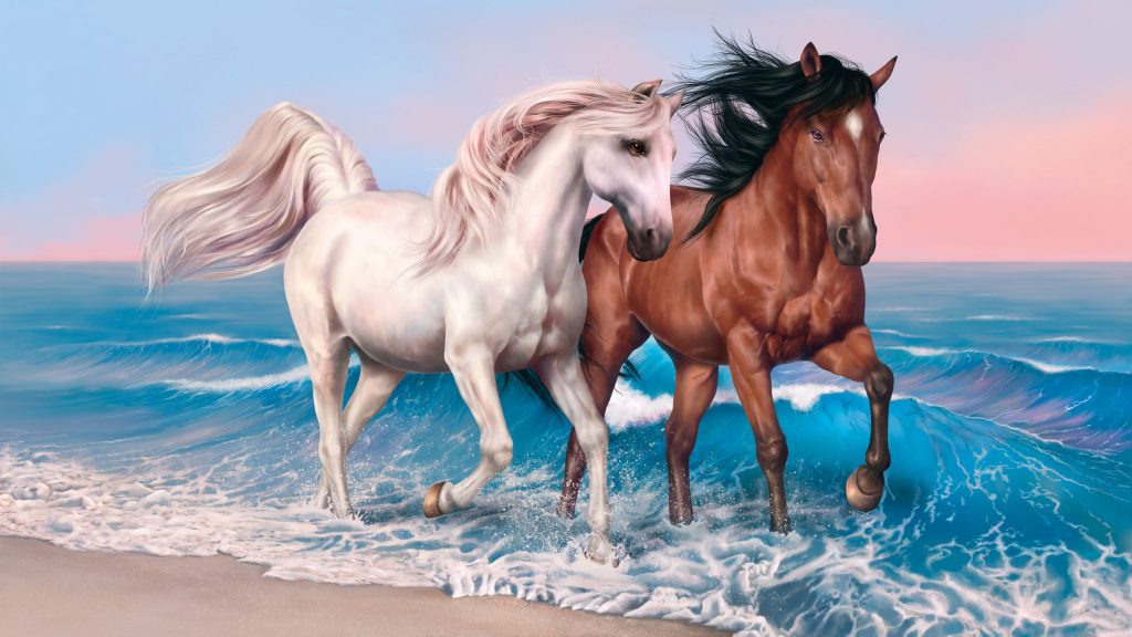 Horses On Beach Art Work Fhd Wallpaper