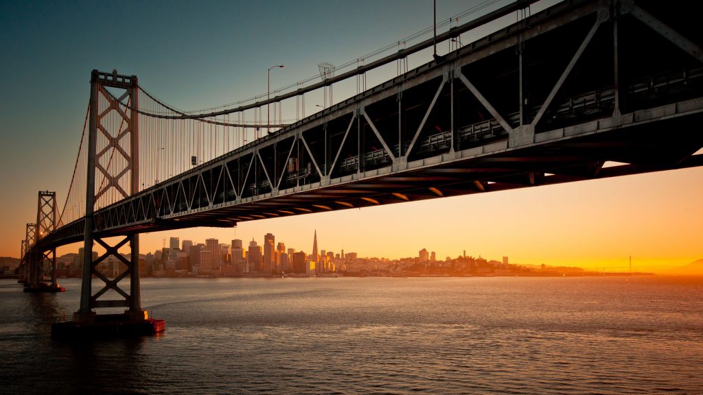 Impressive Orange Sunrise Downtown Bay Bridge Sa Fhd Wallpaper