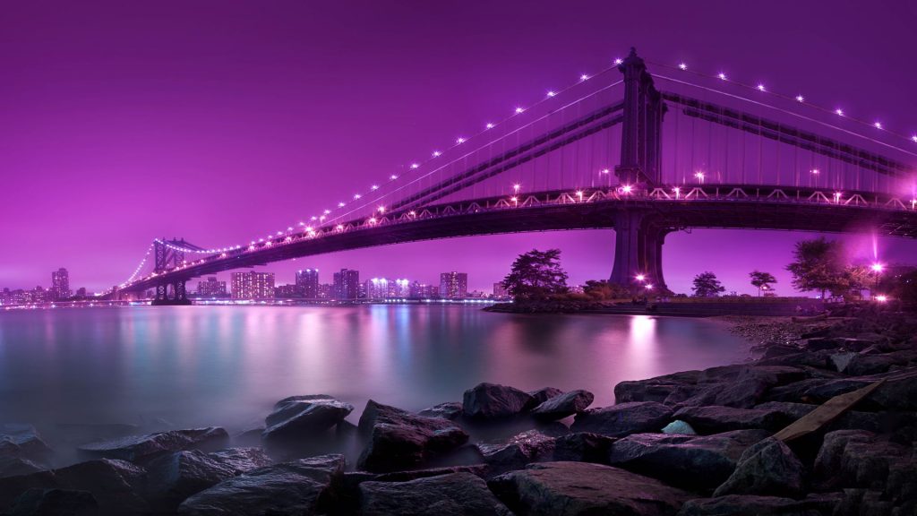Large Colourful View Of Manhattan Bridge New York City Fhd Wallpaper