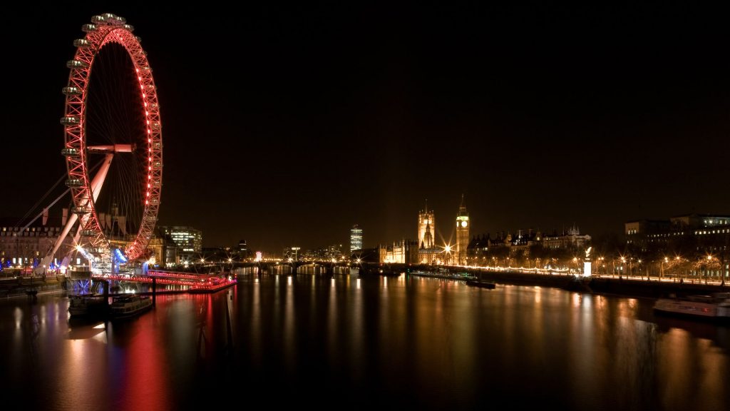 London Ferris Wheel At Night Lights Super Fhd Wallpaper