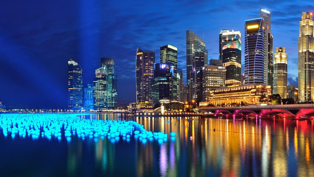 Marina Bay Singapore Dazzling Night Lights Fhd Wallpaper