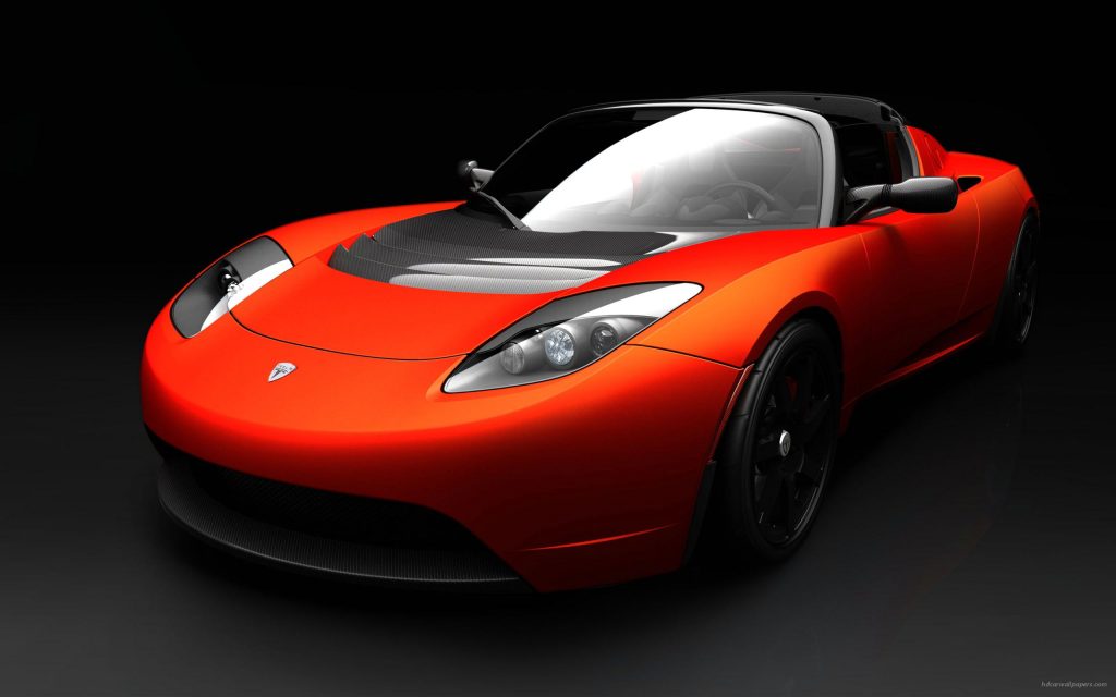 Most Attractive Flame Red Tesla Roadster Sports Car Fhd Wallpaper