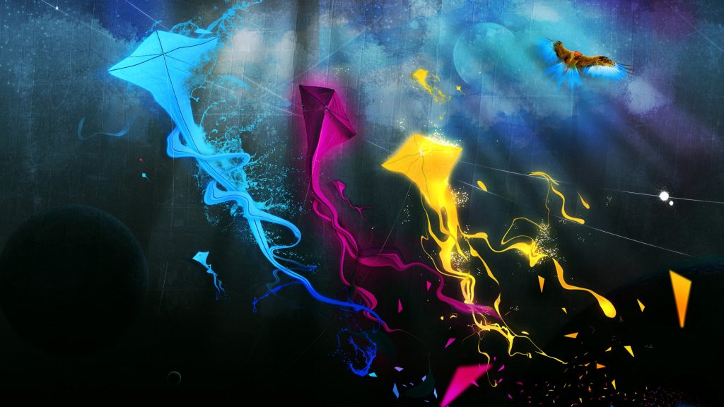 Multicolour Kites Splashing Fhd Wallpaper
