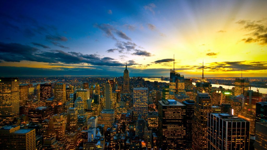 New York City At Pleasant Evening Lights Fhd Wallpaper