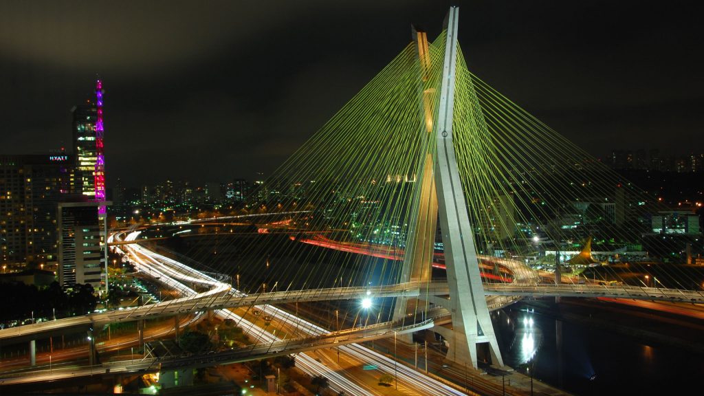 Night City View Octavio Frias De Oliveira Bridge Fhd Wallpaper