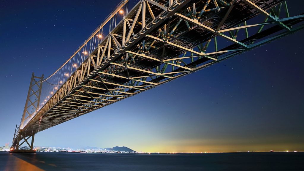 Night View Of Akashi Kaikyo Bridge Fhd Wallpaper