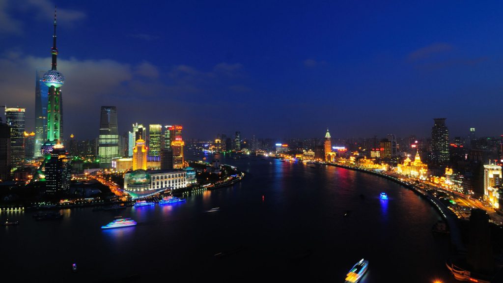 Pleasing Glow City In Dark Shanghai Huangpu River Fhd Wallpaper