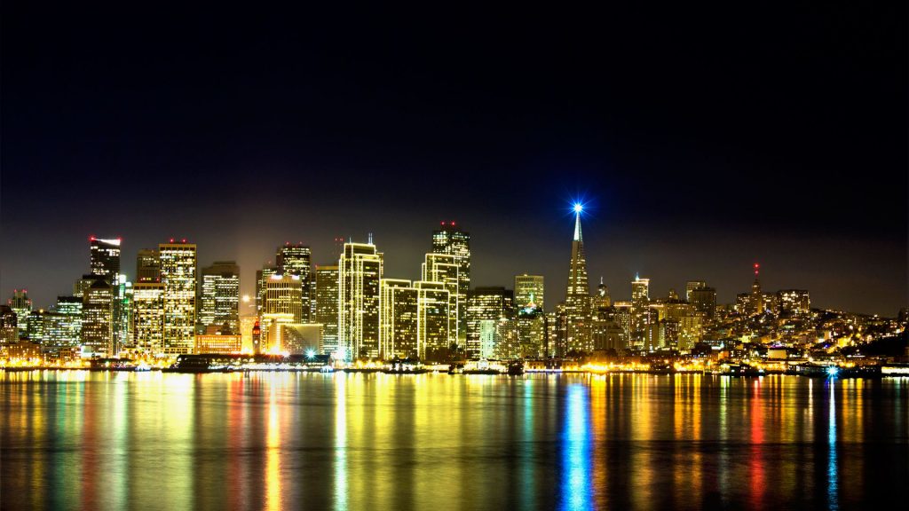 San Francisco Skyline Colorful Lights Reflection Fhd Wallpaper