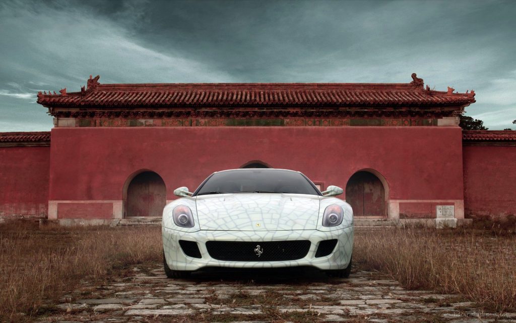 Sleek White Graphics 2009 Ferrari 599 Gtb Fiorano China Fhd Wallpaper