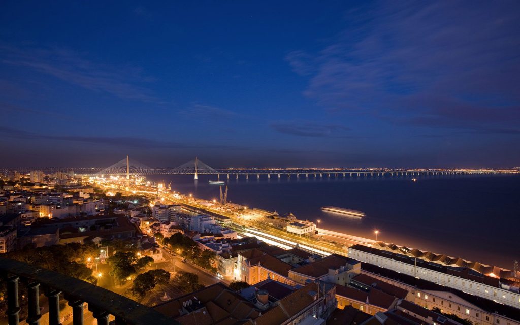 Sparkling Night Nocturna New Lisbon Bridge Fhd Wallpaper