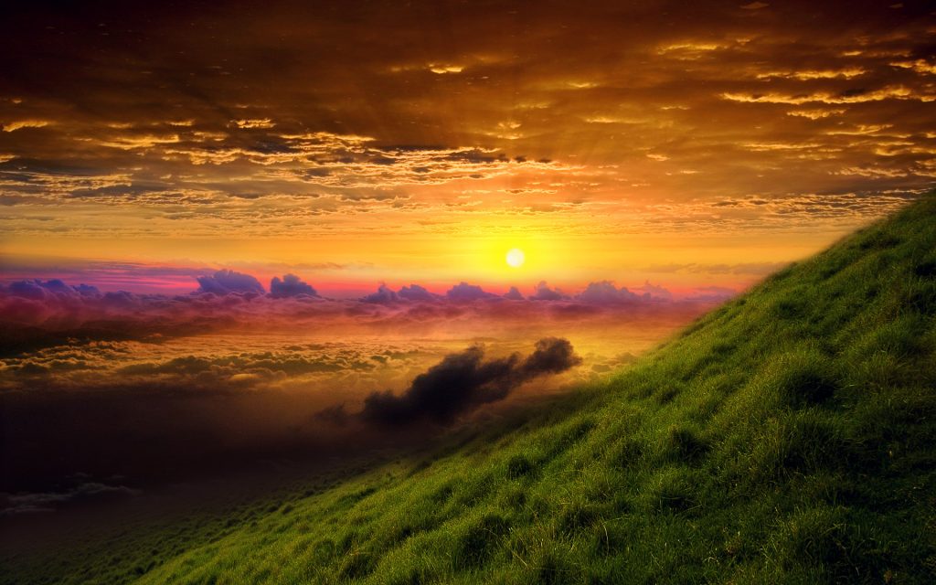 Sunrise Glory Yellow And Green Nature Landscape Fhd Wallpaper