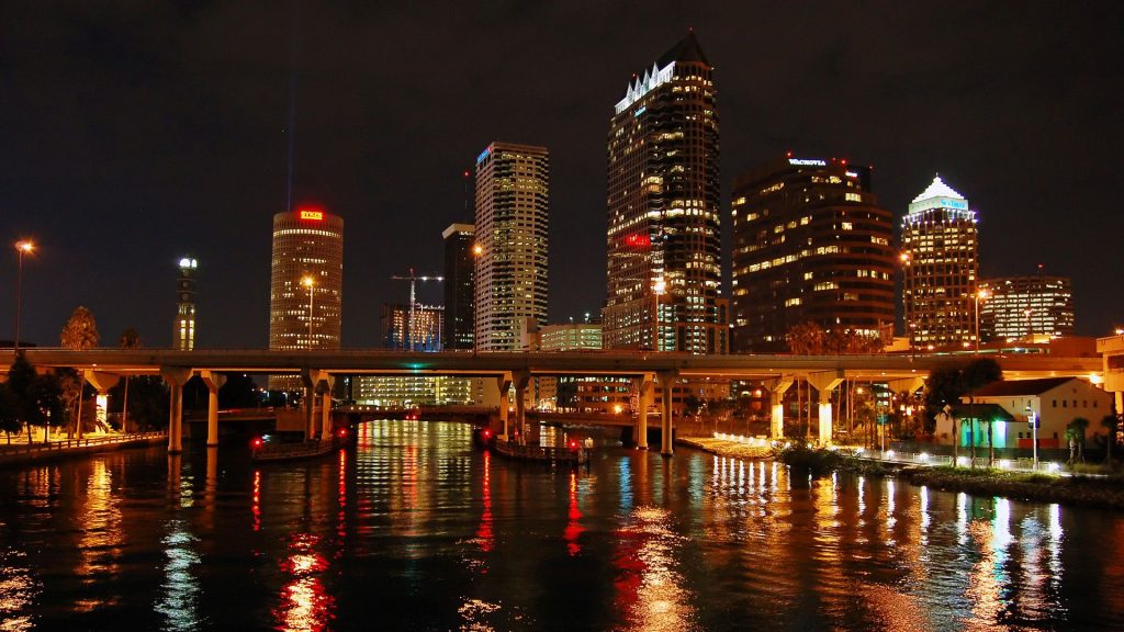 Tampa Bay Night Lights Reflect Attractive Fhd Wallpaper