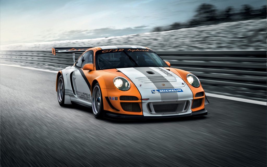 White And Orange Graphics Design Porsche 911 Gt3 R Hybrid 3 Fhd Wallpaper