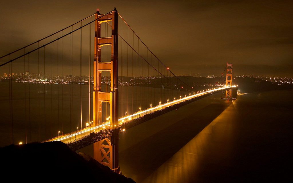 Wondering Lights Reflects Night Golden Gate Bridge Fhd Wallpaper