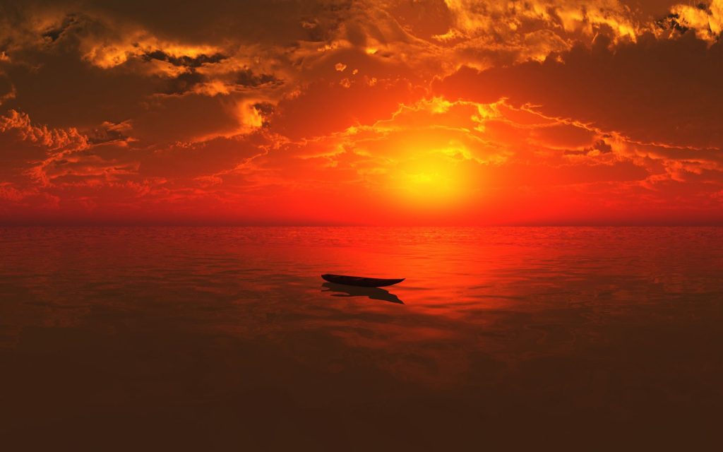 Alone Boat In Sea Sunset Fhd Wallpaper