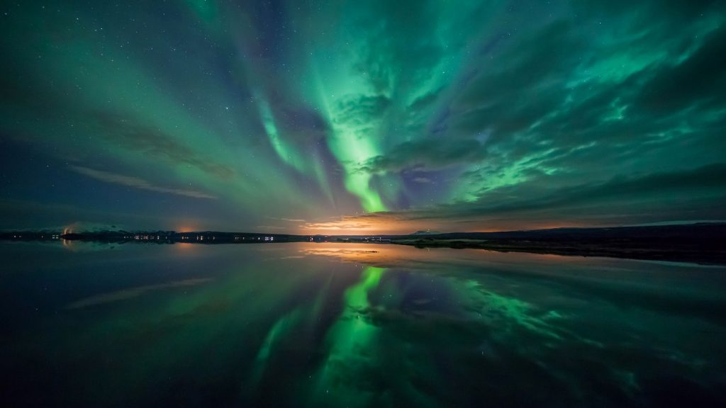 Aurora Over Lake Reflections Fhd Wallpaper