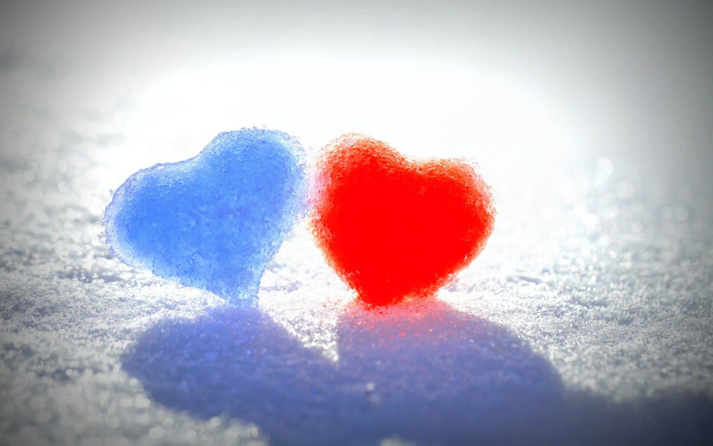 Blue Red Chilling Hearts Fhd Love Wallpaper