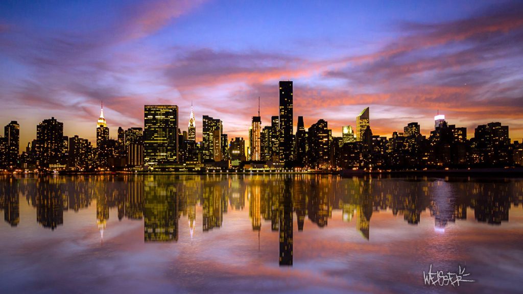 Brightly Reflection Manhattan Sunset Fhd Wallpaper