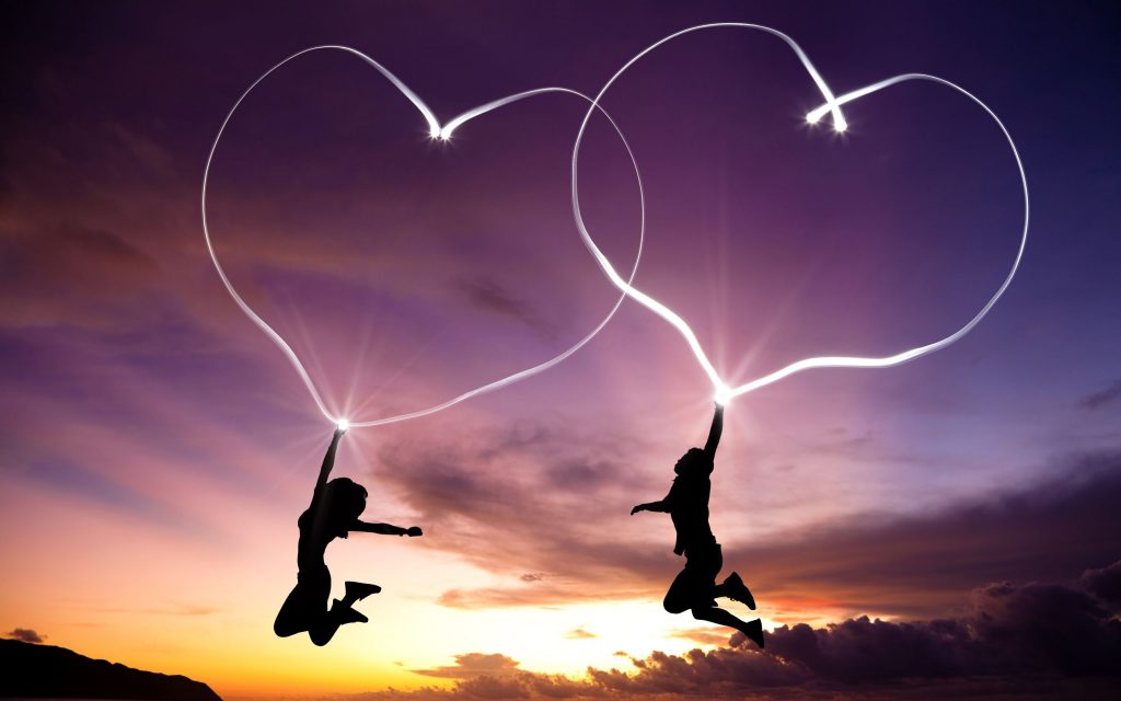 Flying Love Hearts Pair Fhd Wallpaper