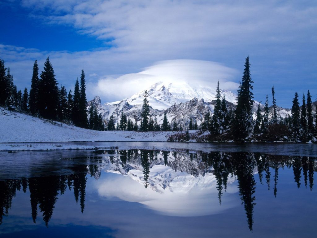 Mount Rainier Reflected Tipsoo Lake Hd Winter Wallpaper