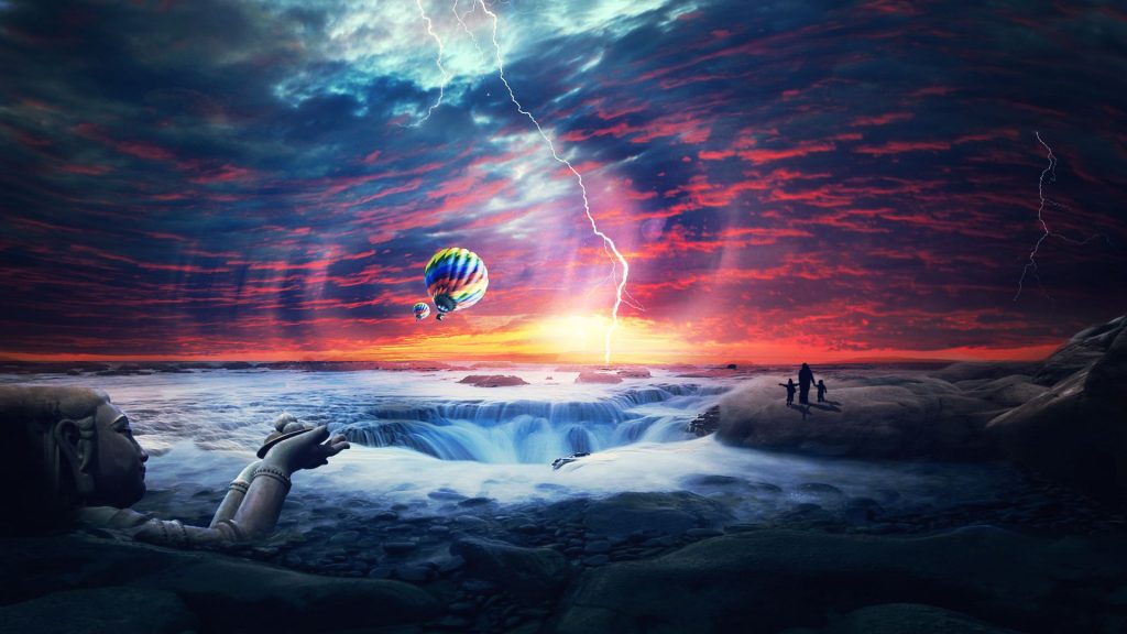 Nice Heaven Sunset Sea Airballons Fhd Wallpaper