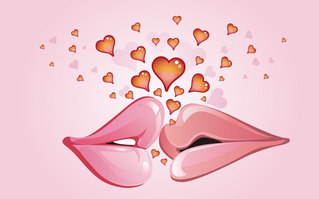 Pink Love Kiss Fhd Wallpaper