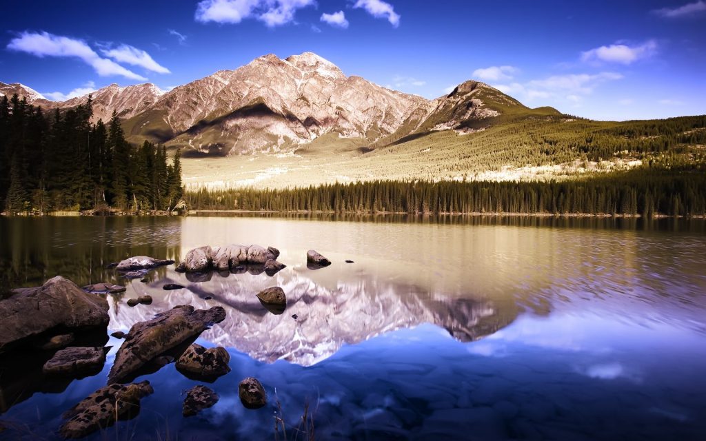 Reflective Mountains Clear Lake Fhd Wallpaper