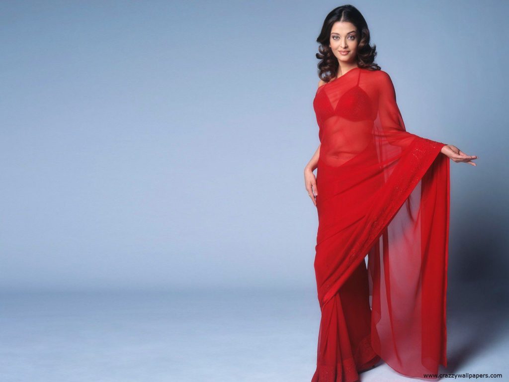 Stunning Hot Aishwarya Rai In Red Saree Hd Wallpaper